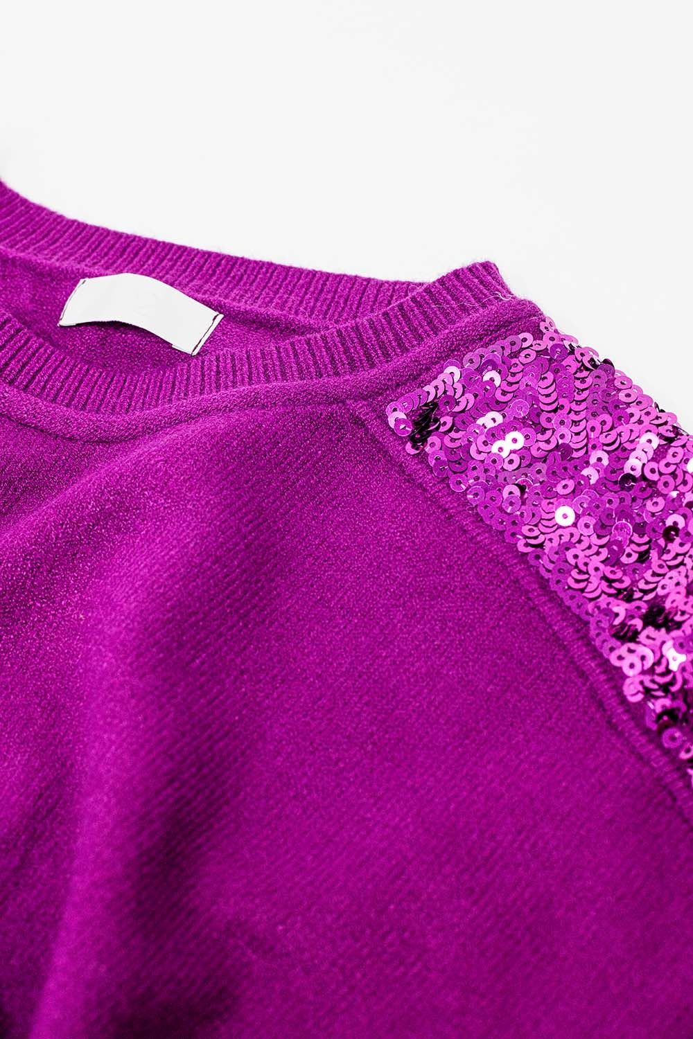 fuchsia Long Sleeves Sweater With Sequins on The Shoulders