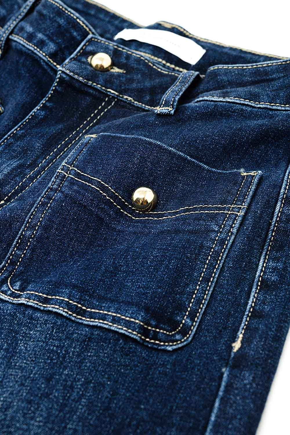 Straight Leg Jeans With Front Pockets and Button - Denim