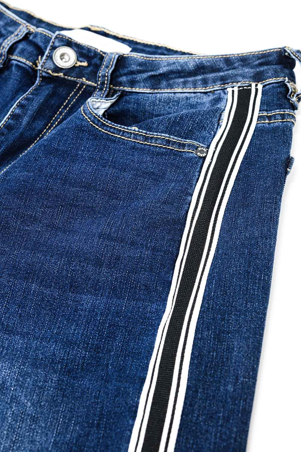 super Wide Leg Jeans with stripe on side - Denim