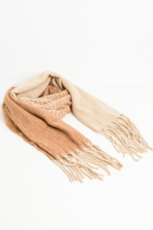 Fringed striped scarf in beige - Scarves