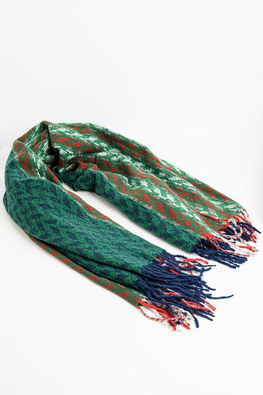 Houndstooth design Scarf in green and red - Scarves