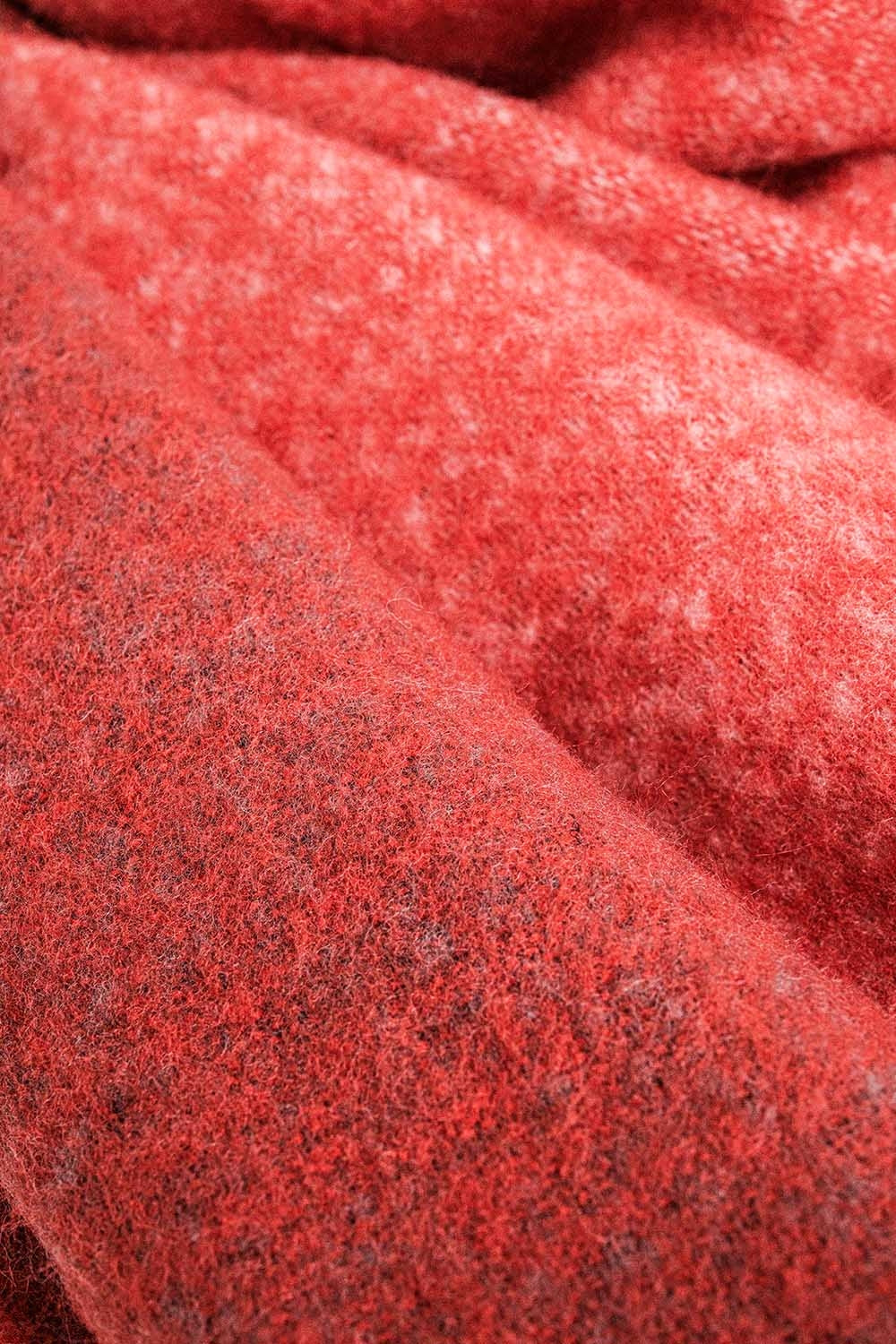 Chunky knit scarf in red color block with fringes - Scarves