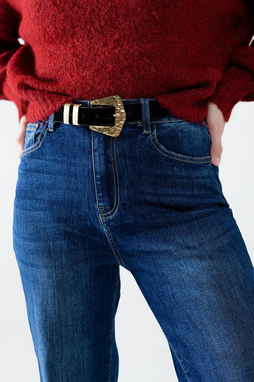 Wide leg jeans with leopard stripe at the bottom - Denim