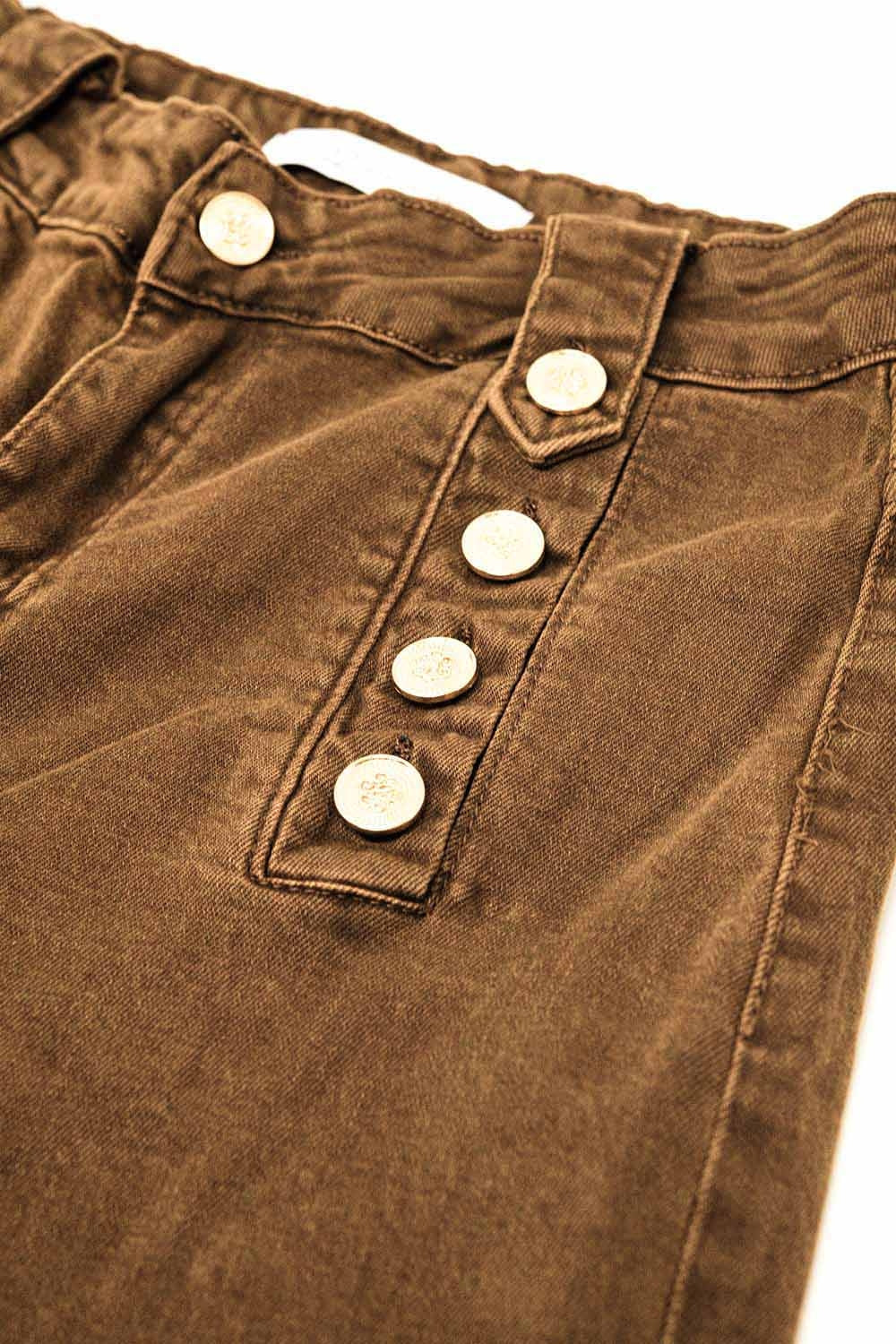 Straight Jeans With Gold Buttons At the Side in camel - trousers