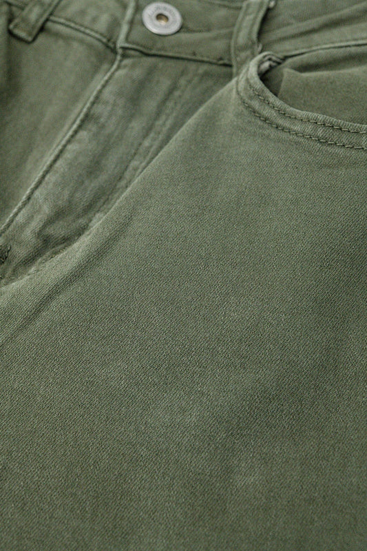 Wide leg military green pants with leopard print at the bottom - Coloured Jeans