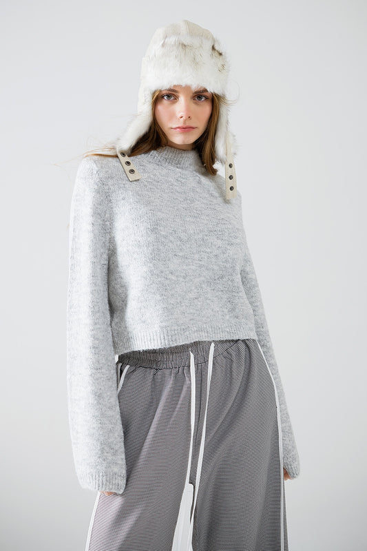 Grey jersey with long sleeves and open back detail - jumper