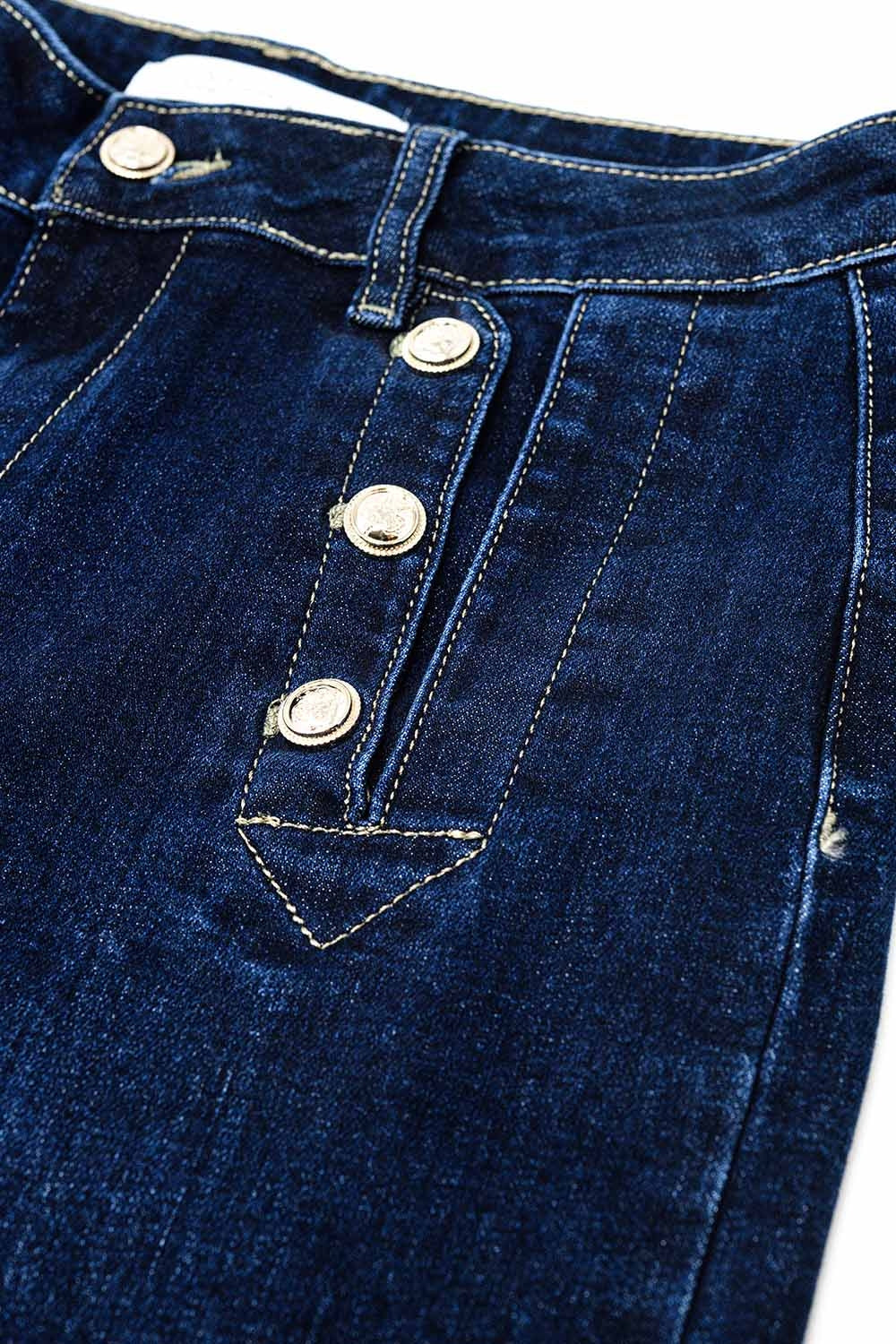 Marine-style Wide Leg Jeans With Gold Buttons - Denim