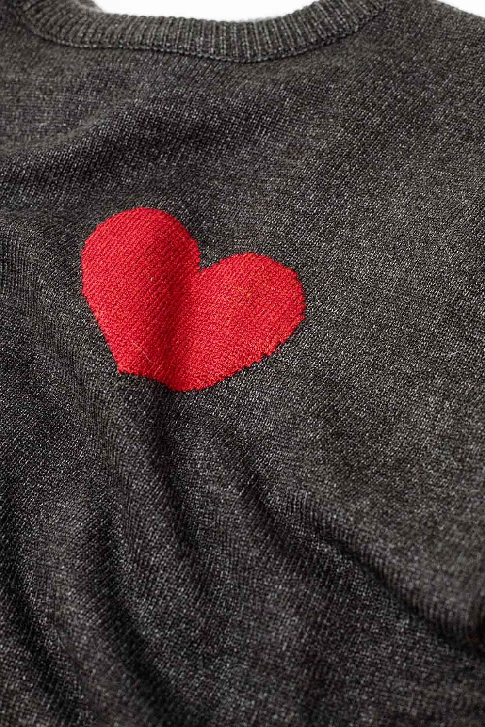 carbon grey sweater with red heart detail
