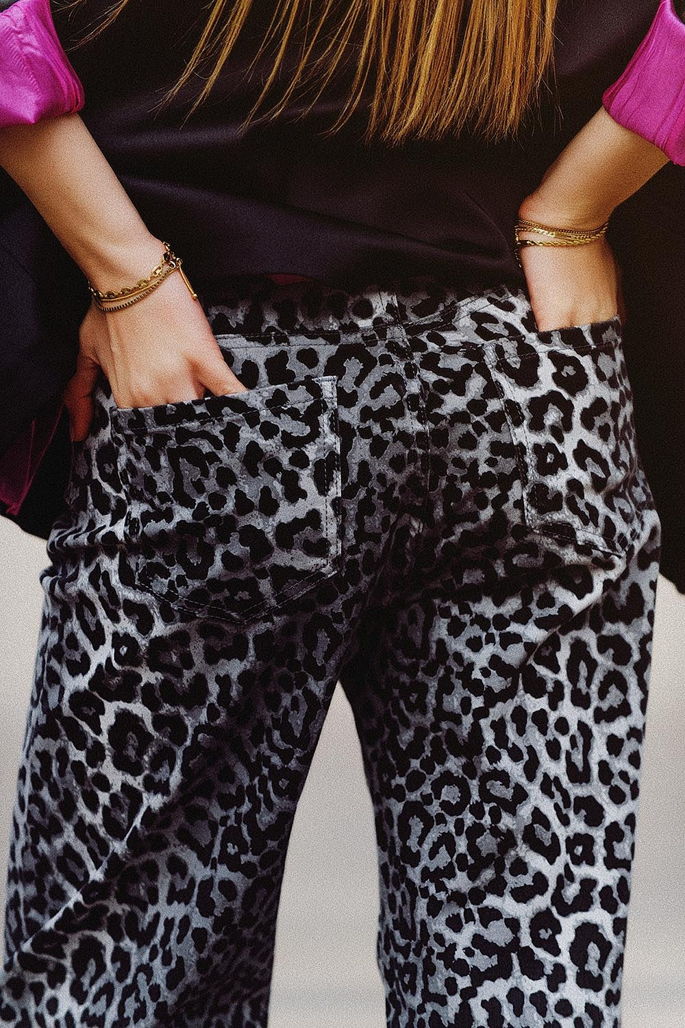 Grey Leopard Print pants - trousers, Coloured Jeans