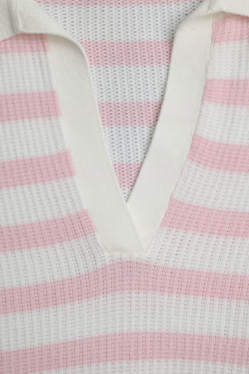 White Crop knitted polo Top with Pink Stripes