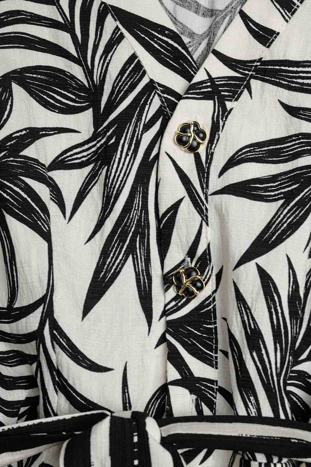 Tropical Motif Short Sleeve Jumpsuit in black and white