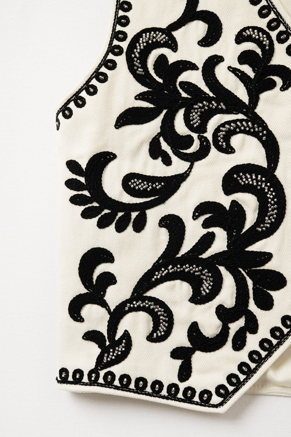 White Vest with Black Baroque embroidered