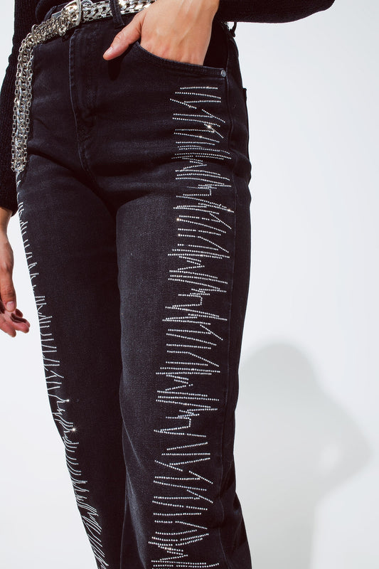 Straight jeans in black with silver strass details - Coloured Jeans