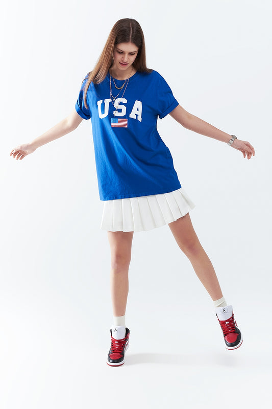 Blue loose long t-shirt with USA logo - top