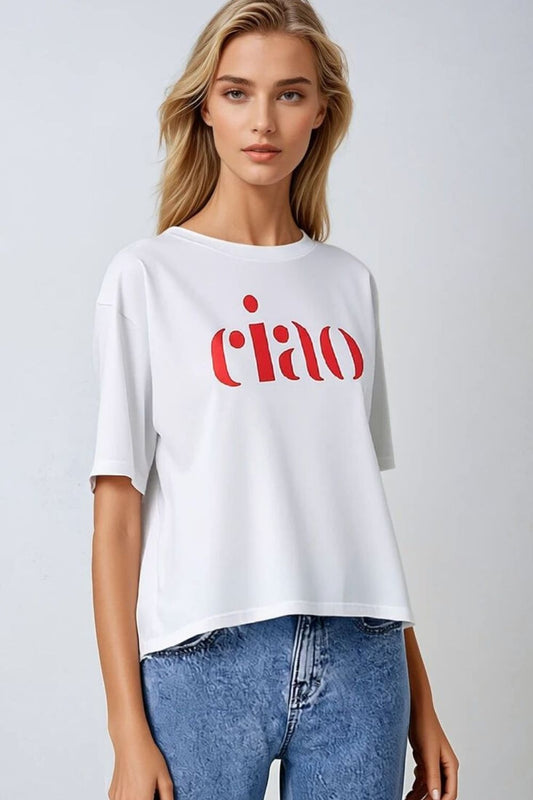 Cotton t-shirt made in Italy with Ciao logo in red - top