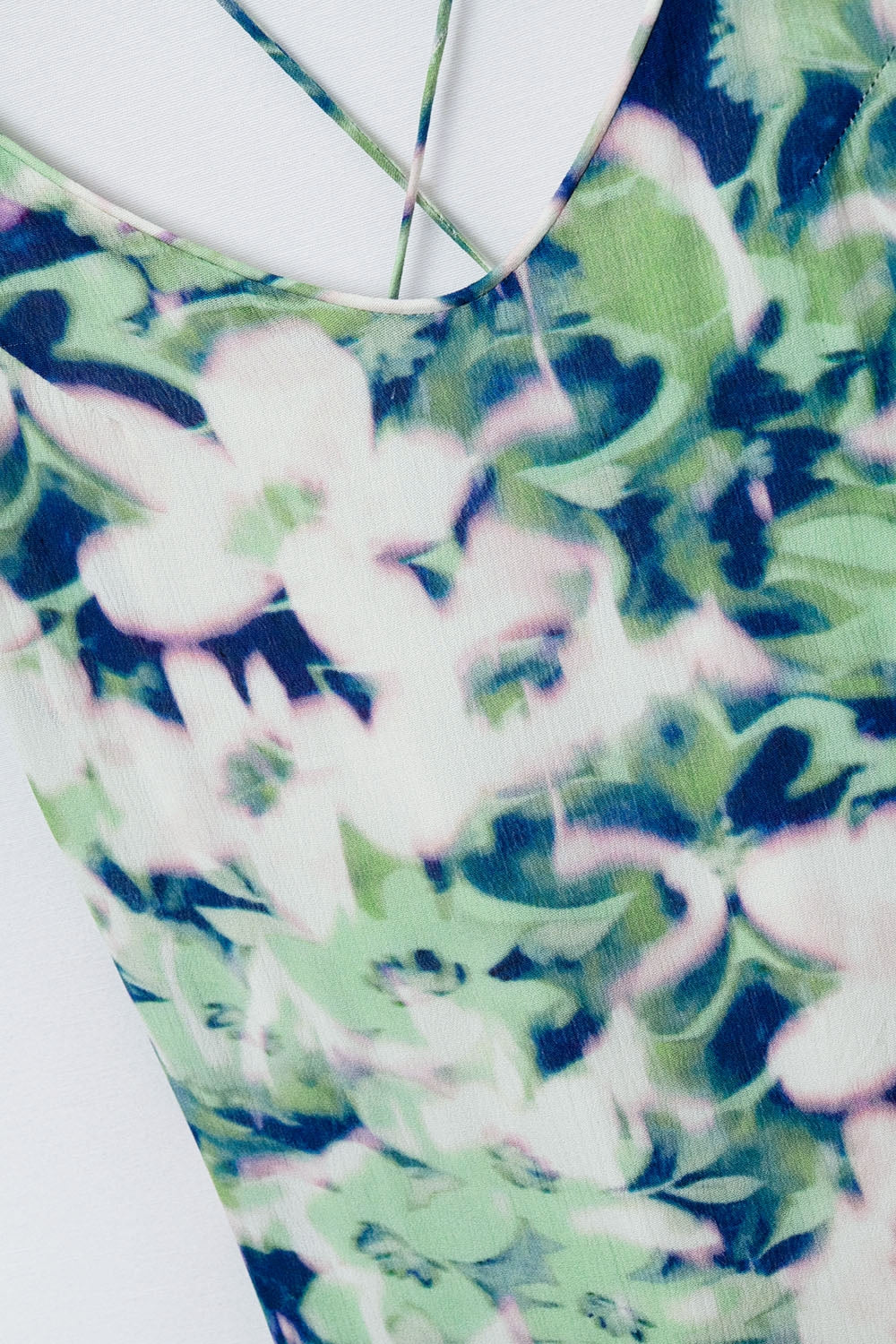 long green floral print dress with wide back neckline - dress