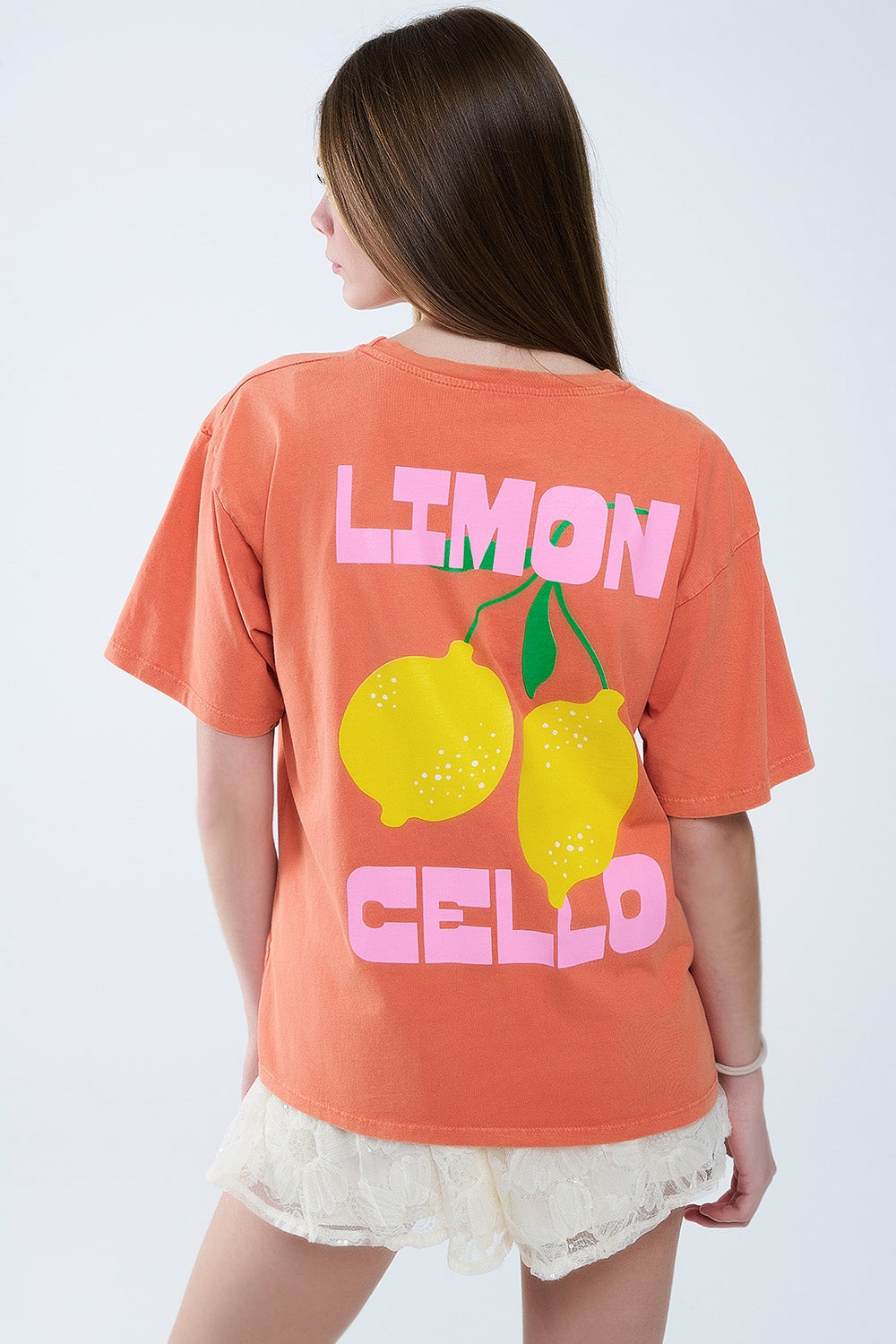 relaxed orange t-shirt with lemon print - top