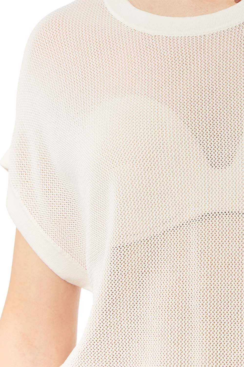 grid knit sweater in beige color