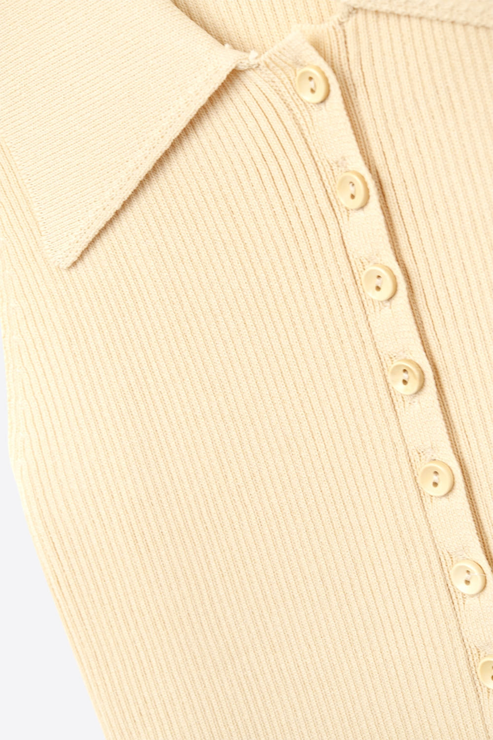 Ribbed knitted top with polo neck in butter yellow