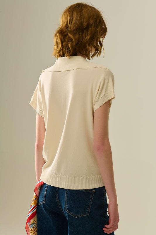 fine knit polo shirt in beige with short sleeves - Polos