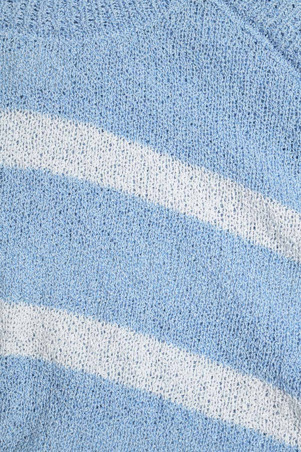 Heather Sweater With Open Shoulders and Horizontal Stripes in Blue