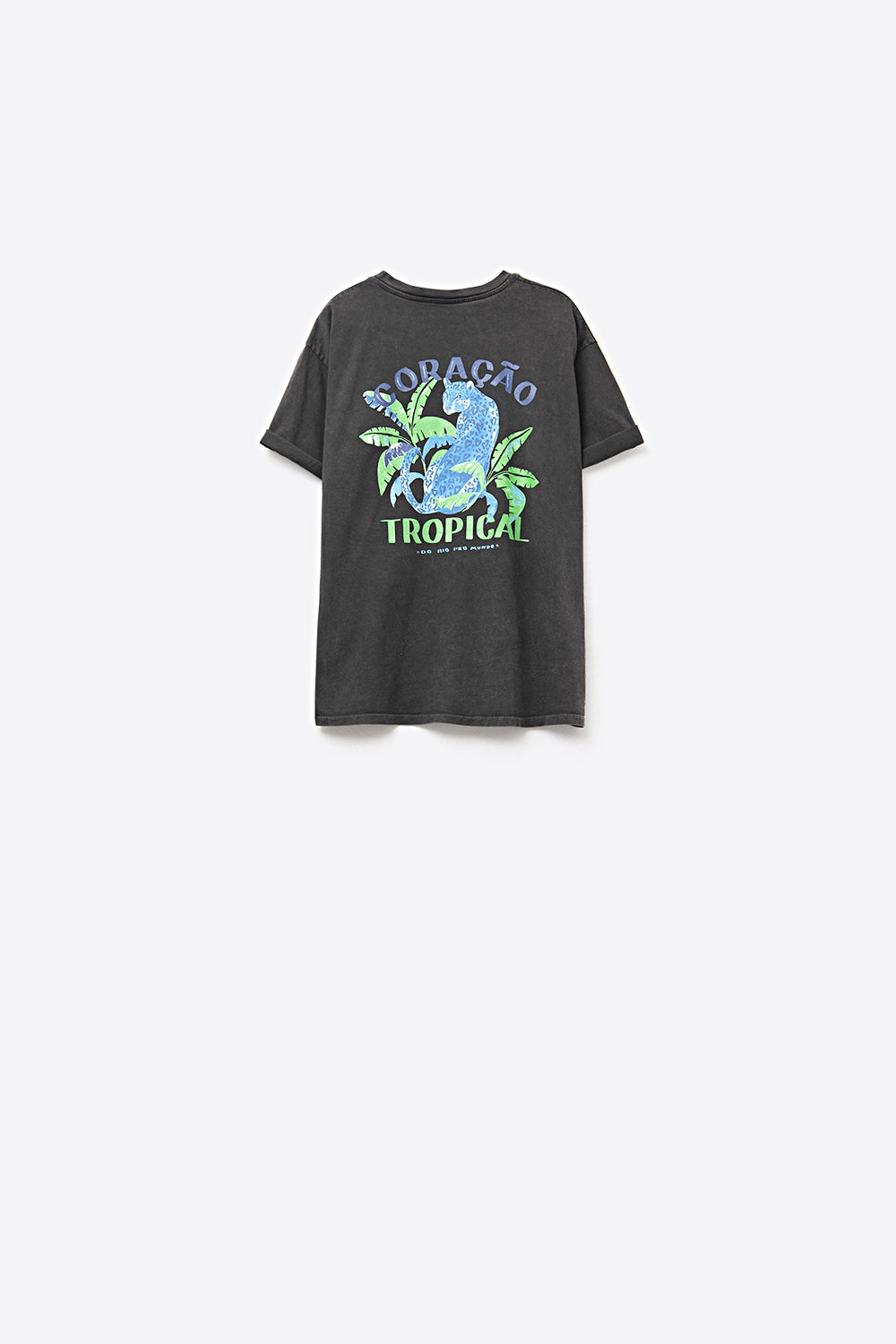 Black t-shirt made in Italy with tropical graphic print - top
