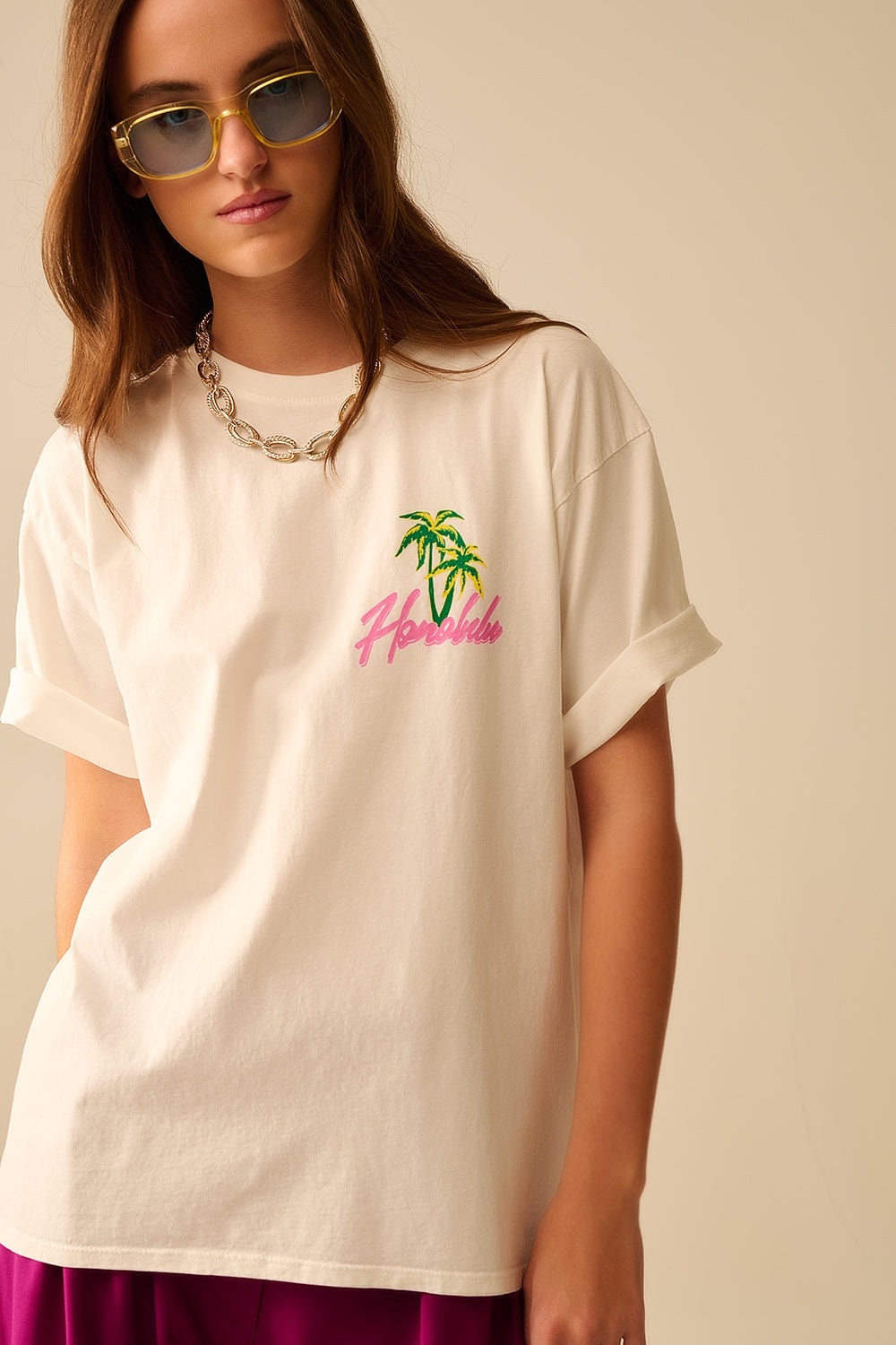 White t-shirt made in Italy with Honolulu graphic - top