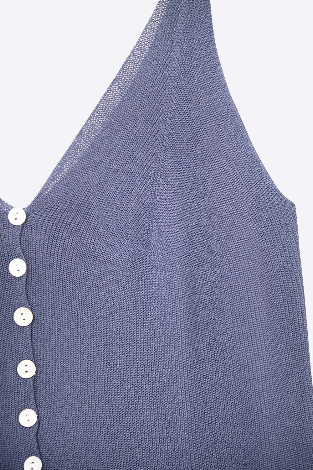 Navy Knit Buttoned Crop Top