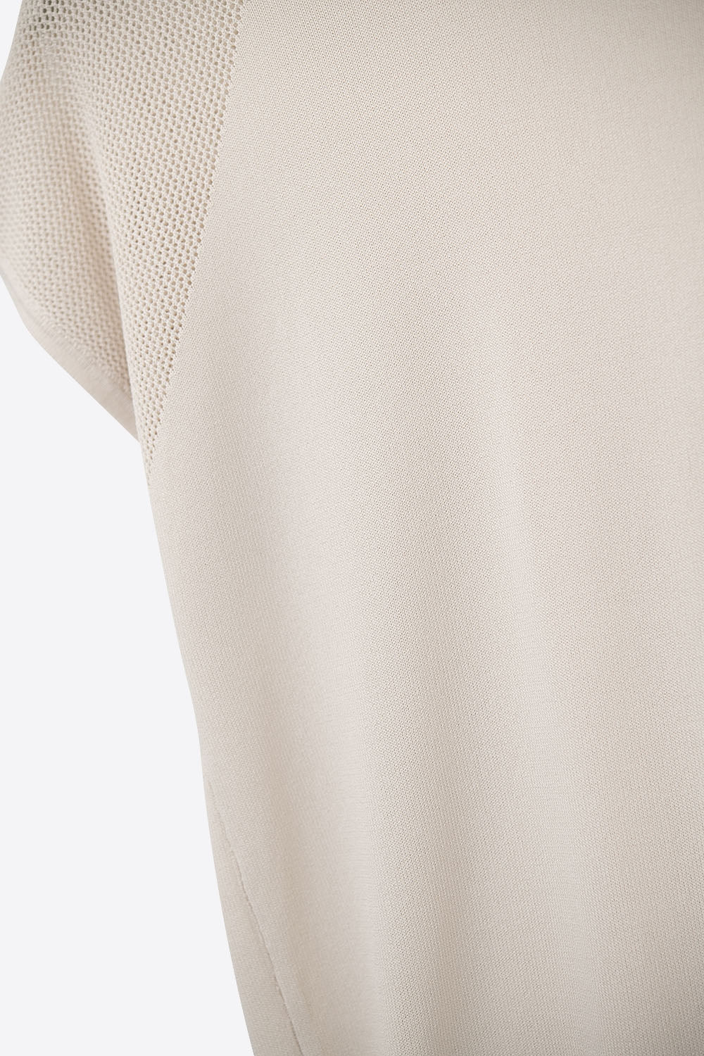 Beige Short Sleeve Sweater with knitted mesh on the shoulder - Jumpers