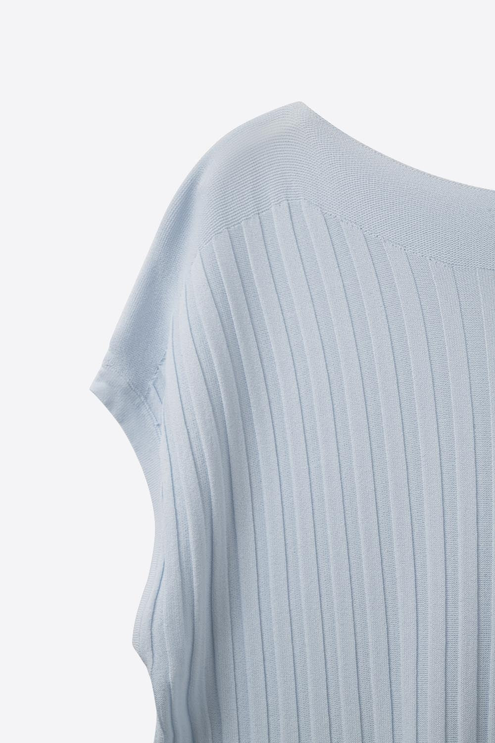 light blue fine Rib knitted Sweater with boat neck - Jumpers