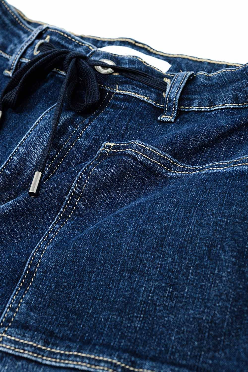 Drawstring Waist Wide-Leg Jeans in Dark wash - Denim