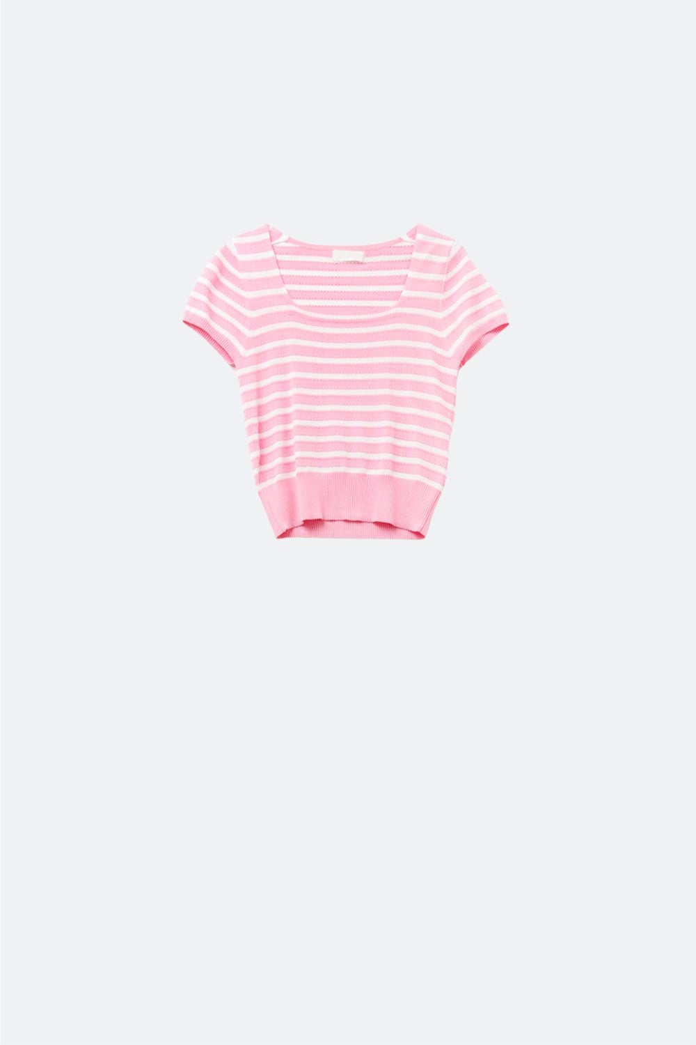 Square neck Stripped Sweater in Pink and White