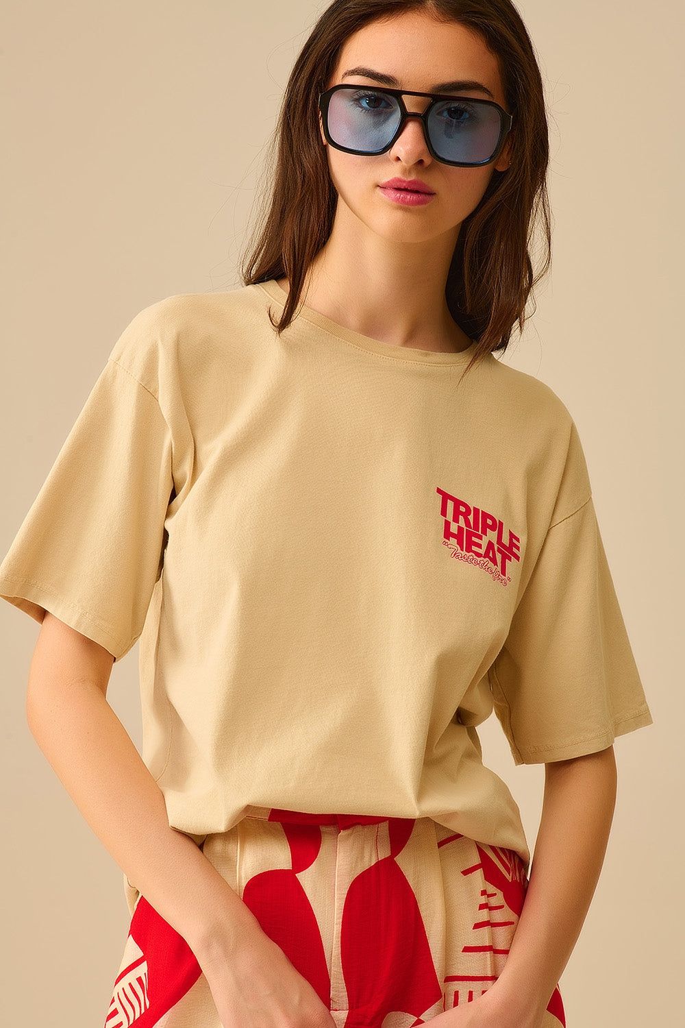 Beige relaxed fit Short Sleeve TRIPLE HEAT T-shirt - top