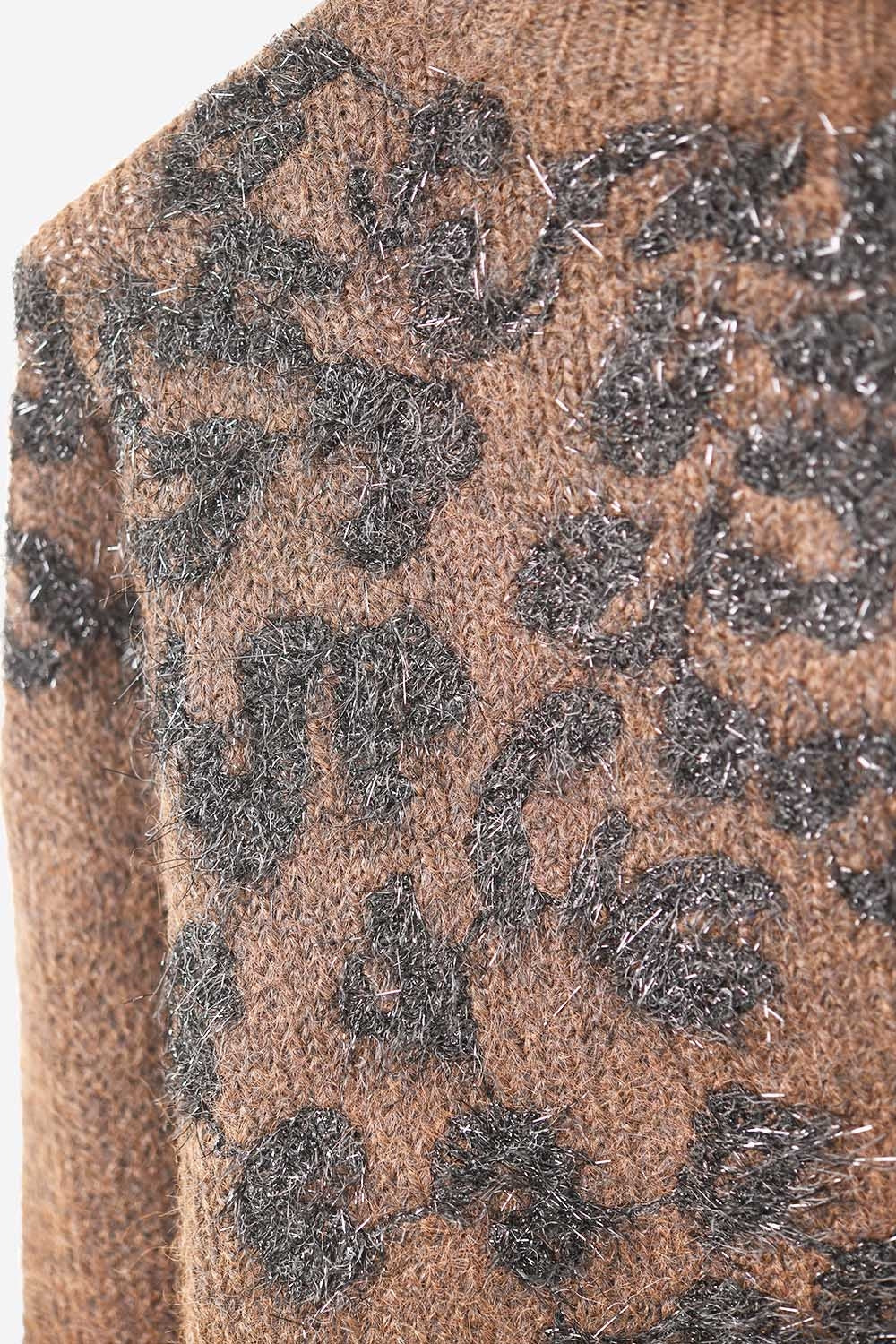 Brown Knitted Sweater with Abstract Design