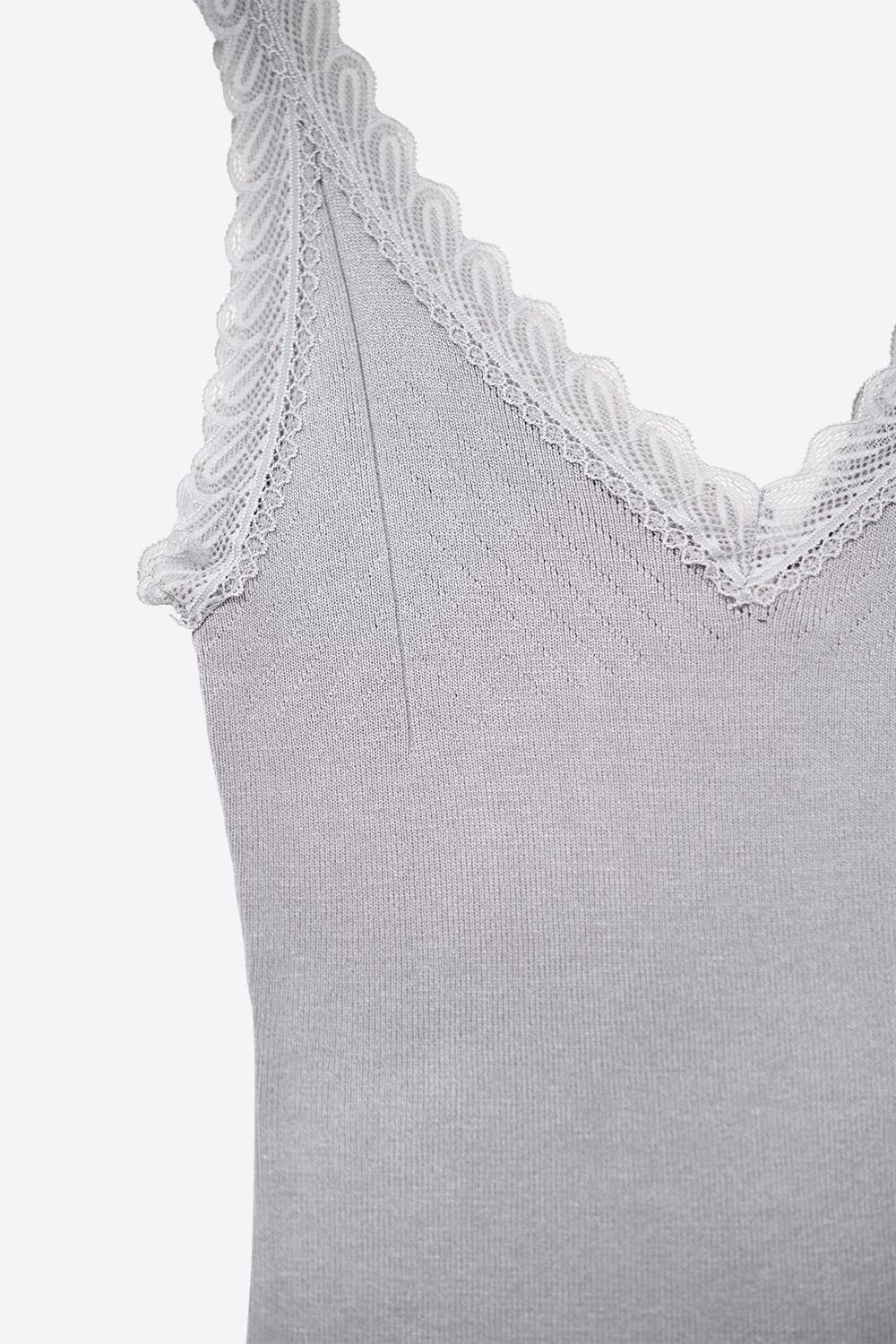 Scoop Neck Lace knitted Trim Tank Top in Grey
