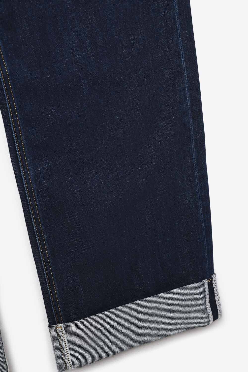 High-Waisted Dark Blue wide leg Jeans with Folded Hems - Denim