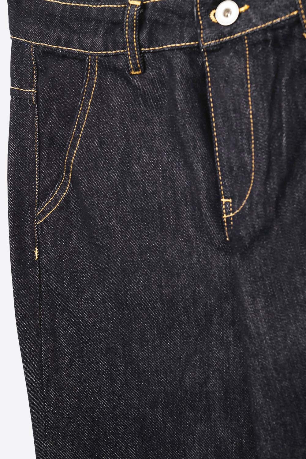 Dark Denim Wide-Leg Jeans with Contrast Stitching - Denim