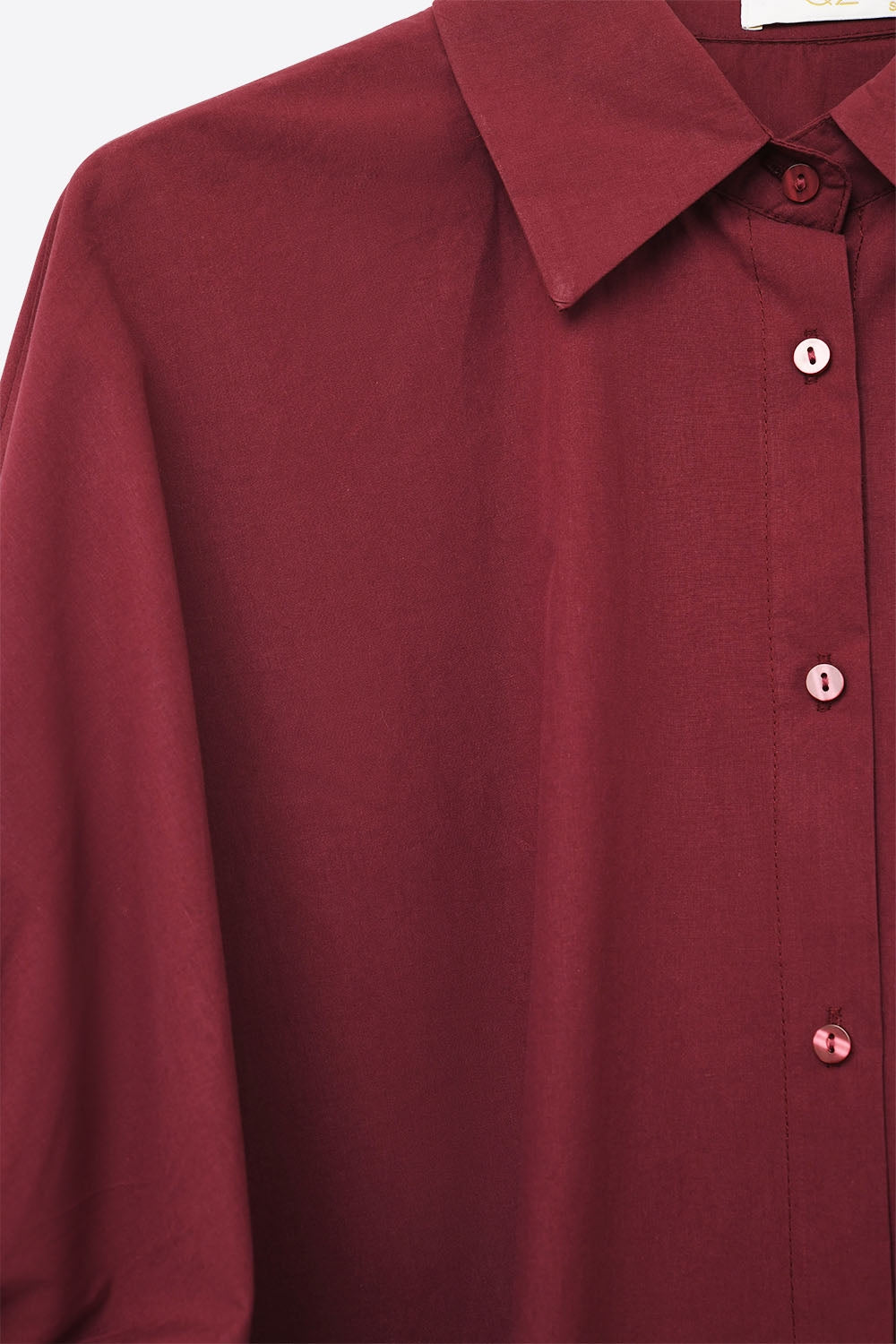 Burgundy Oversized Blouse with Short Sleeve - Shirts
