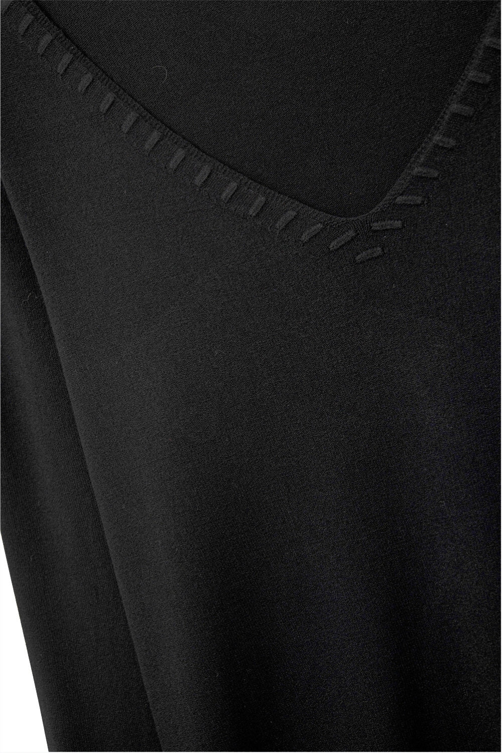 Fine Knit V-Neck Sweater with Decorative Neckline Detail in black color