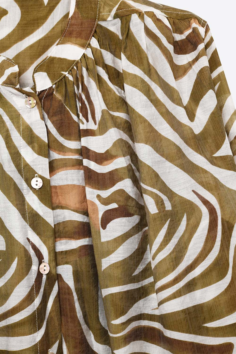khaki zebra print flowy chiffon blouse - Shirts