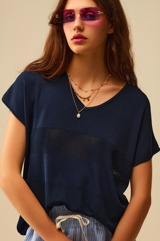 Navy Striped Texture Knit sweater - Jumpers