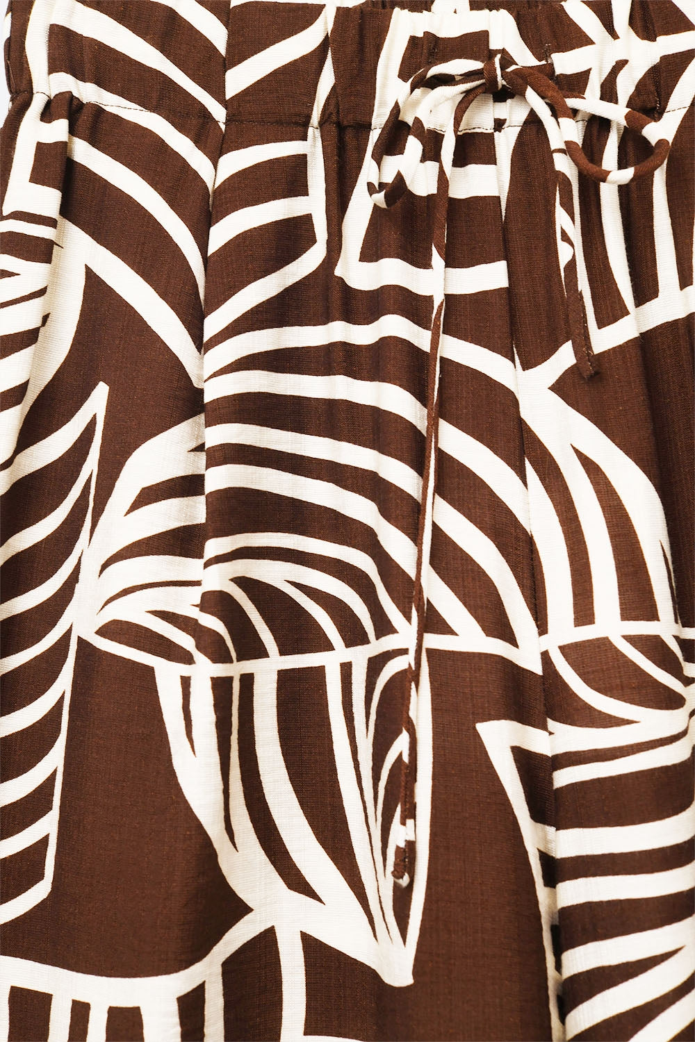 Brown Wide Leg Trousers with White Leaf Print - trousers