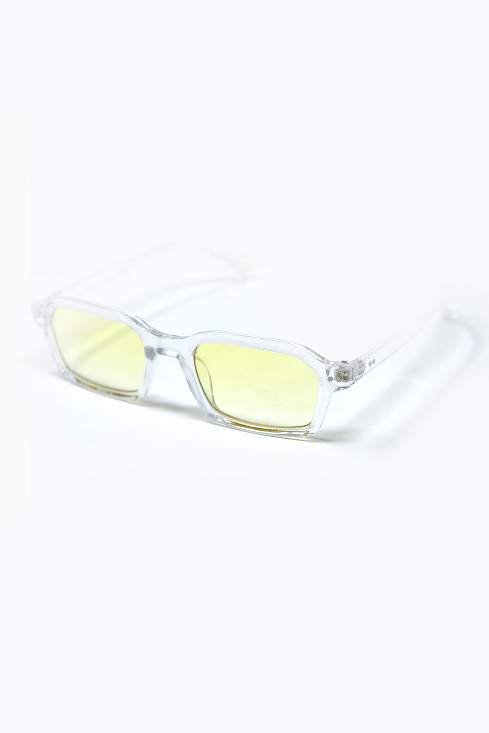 Rectangular Thick Acetate Clear Frame Sunglasses With Yellow Smoke Lense