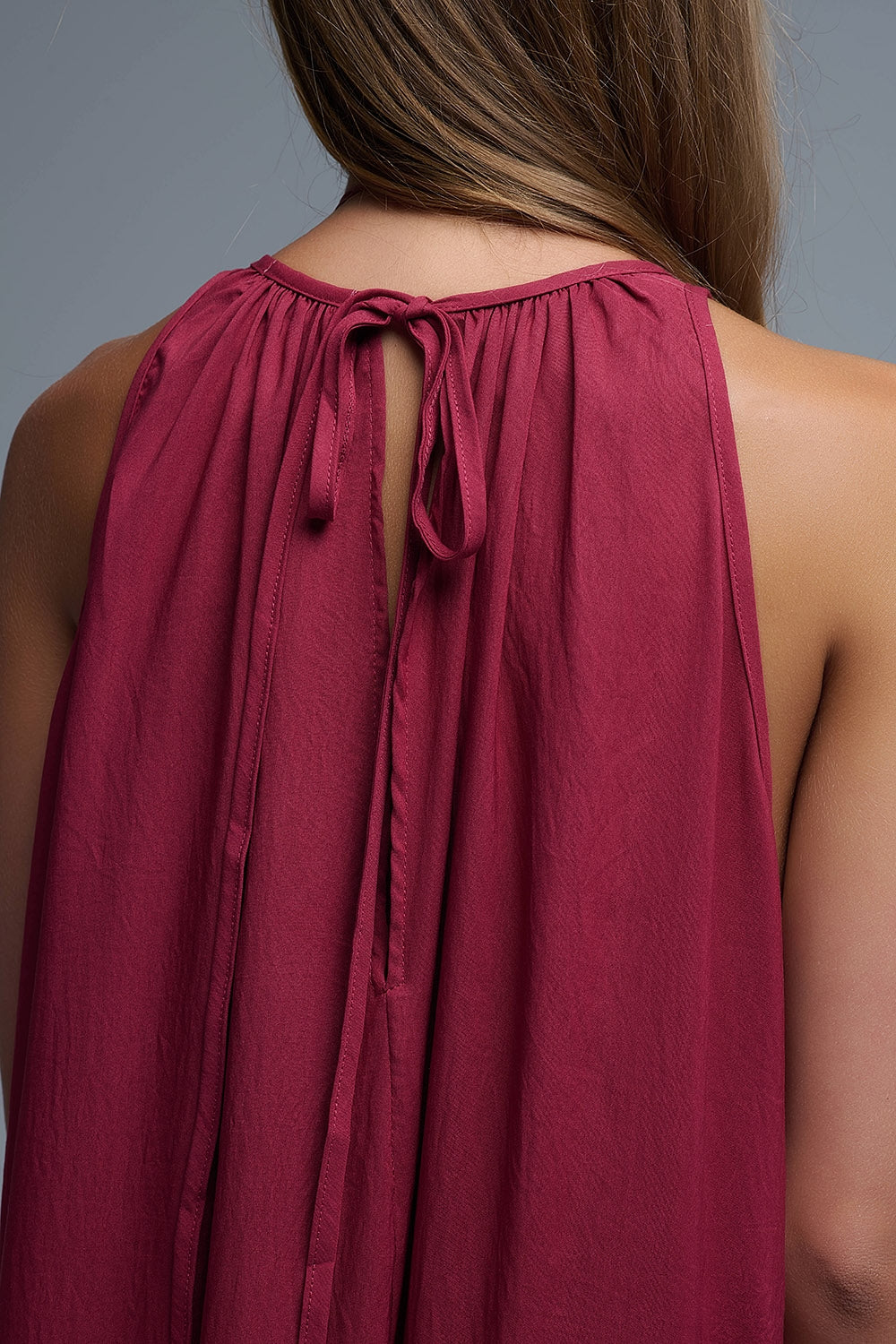 Burgundy Halter Neck Maxi Dress With Seam Detailing - dress