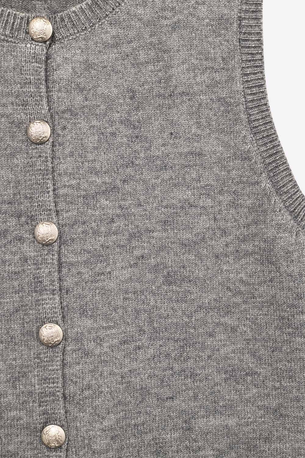 Crew Neck Metallic Button knitted Vest In Grey