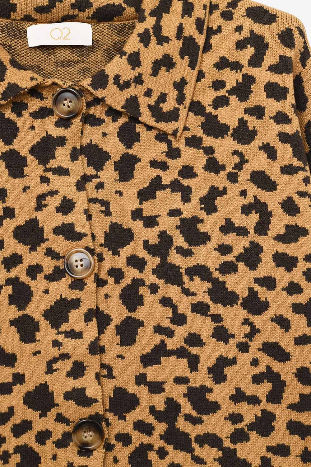 Cheetah Print Relaxed cardigan With Polo Collar