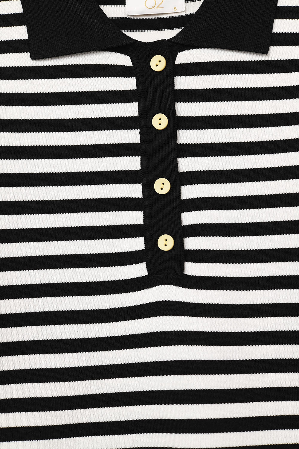 Black & White Striped Long-Sleeve Polo