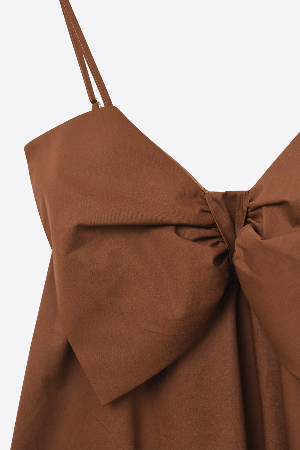 Brown poplin mini dress with a big bow detail - dress