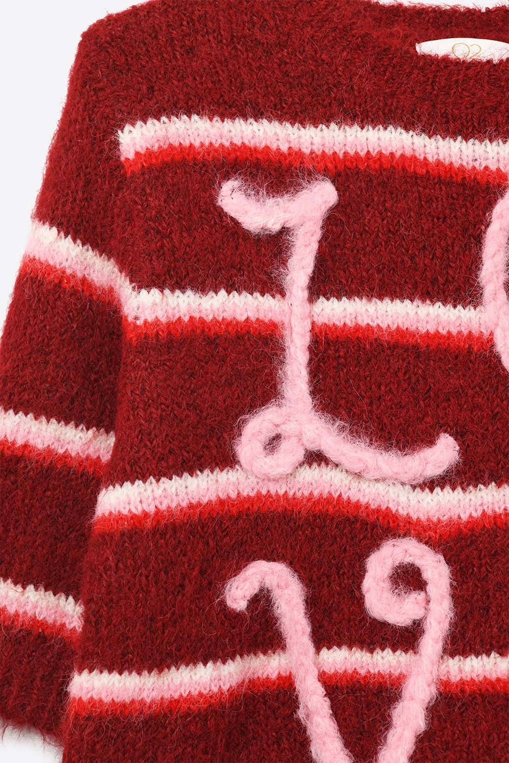 Short Sleeve Embroidered Love Sweater in Burgundy