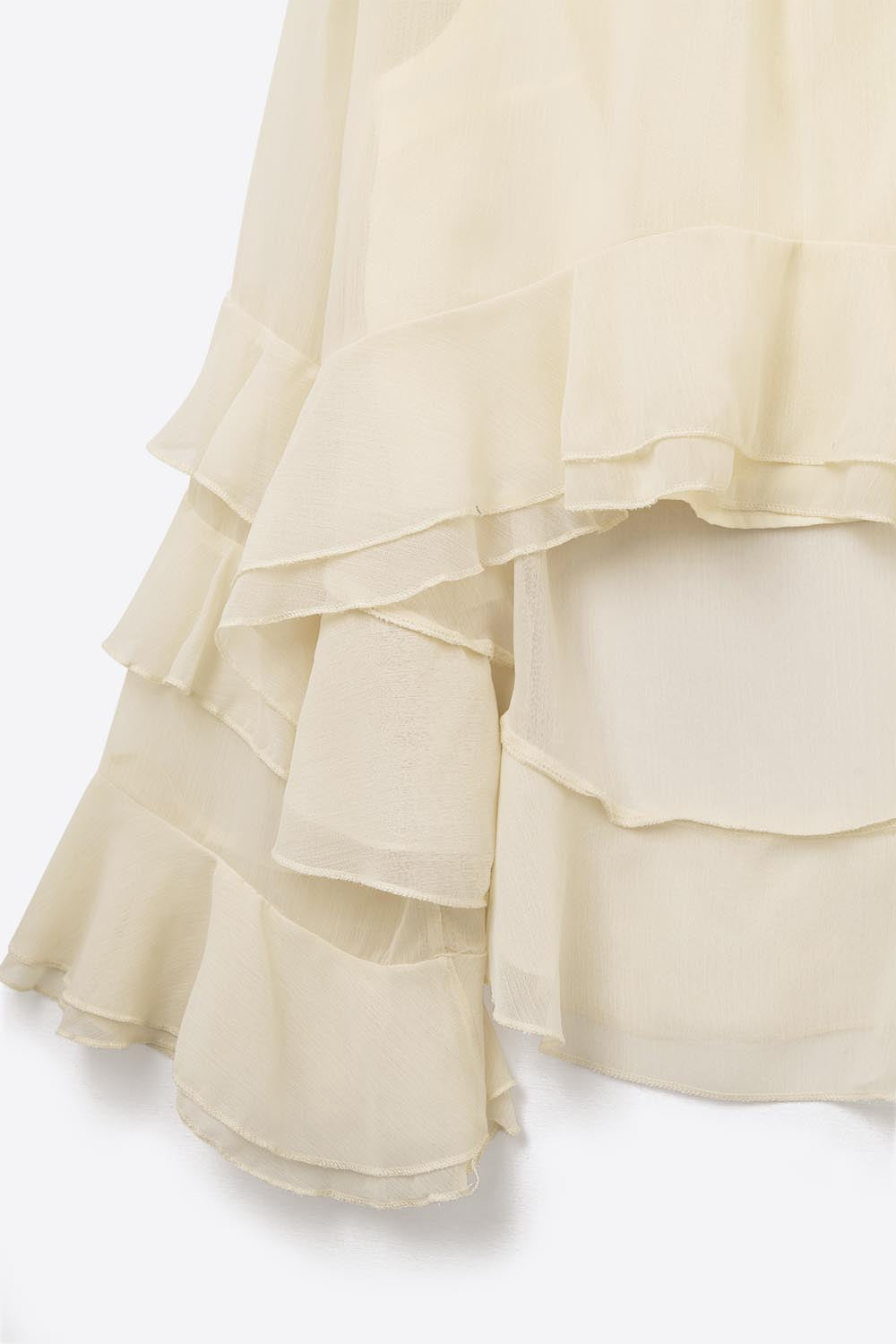 Sheer Cape-style Beige Blouse in chiffon With Ruffles - Shirts